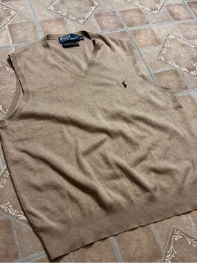 Vintage Polo Ralph Lauren Pima Cotton Sweater Vest - Large - Beige